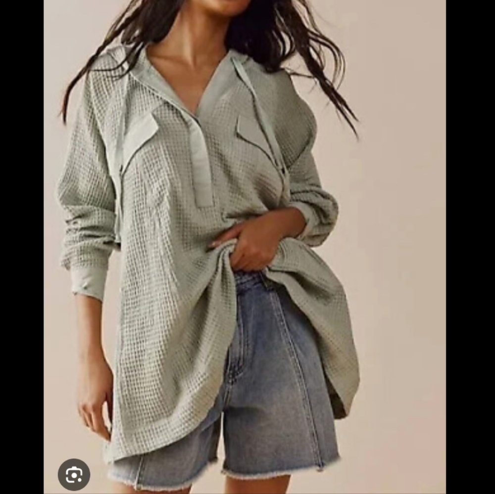 FREE PEOPLE Chill Mood Oversized Hoodie Pullover, waffle thermal, size L